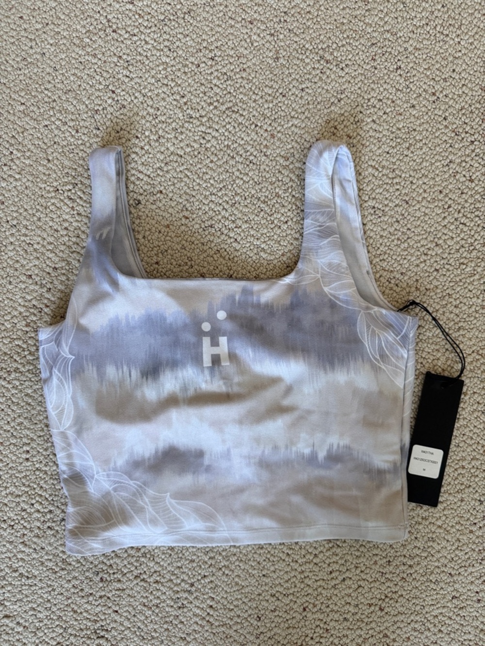 Women's Grey Tie-Dye Square Neck Crop Tank Top